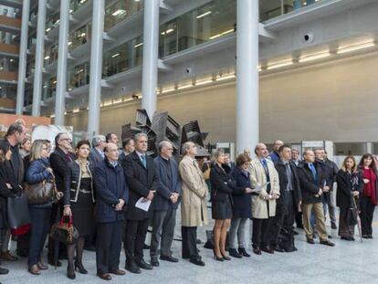 Huelga de jueces y fiscales, este lunes en la Ciudad de la Justicia de Valencia. 