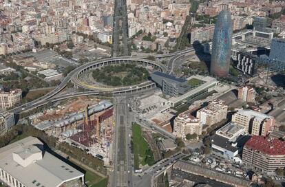Vista aérea de la plaza de las Glòries, incluida en el pliego de condiciones