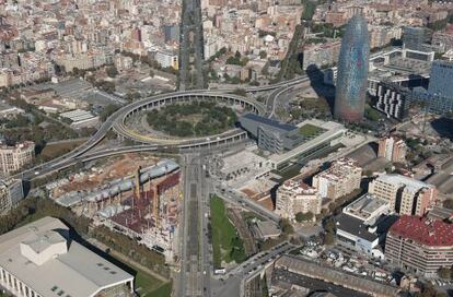 Vista a&eacute;rea de la plaza de las Gl&ograve;ries, incluida en el pliego de condiciones