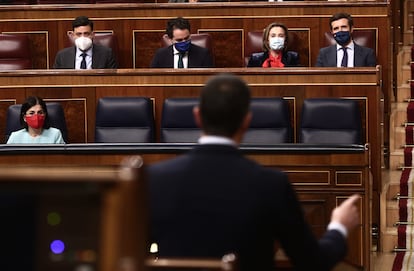 El presidente del Gobierno, Pedro Sánchez, durante una sesión de Control al Gobierno en el Congreso.