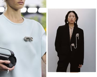 Nudos. Los looks monocromáticos y sin género que idean el matrimonio Luke y Lucie Meier para Jil Sander esta temporada lucen impolutos y libres de cualquier adorno salvo por un broche labrado con forma de nudo. Este diseño se replica en collares y demás accesorios, al igual que en la nueva colección de joyería de Pearl Octopus para esta primavera.