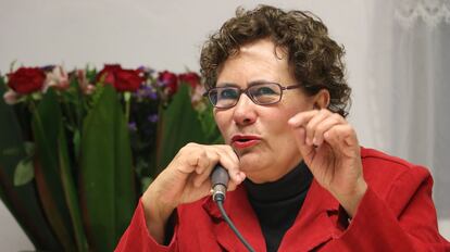 La Presidenta del Consejo Nacional de Morena, Bertha Luján, durante una conferencia.