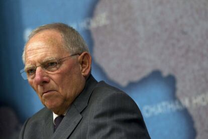 El ministro Wolfgang Schäuble, en la conferencia que pronunció ayer en Londres.