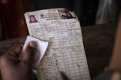 Ficha de recolhimento de alimentos de um refugiado em Cox’ s Bazar.