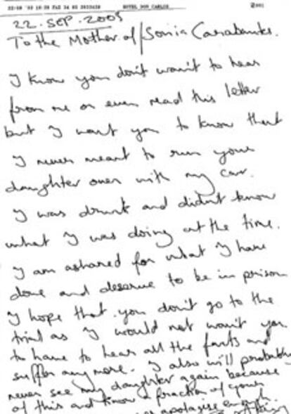 Supuesta carta de King dirigida a la madre de Sonia Carabantes y publicada por &#39;The Sun&#39;.
