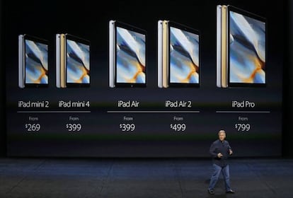 Phil Schiller, Senior Vice presidente de Apple, con los precios de toda la gama iPad.