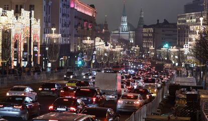 Congestión en la calle Tverskaya de Moscú.