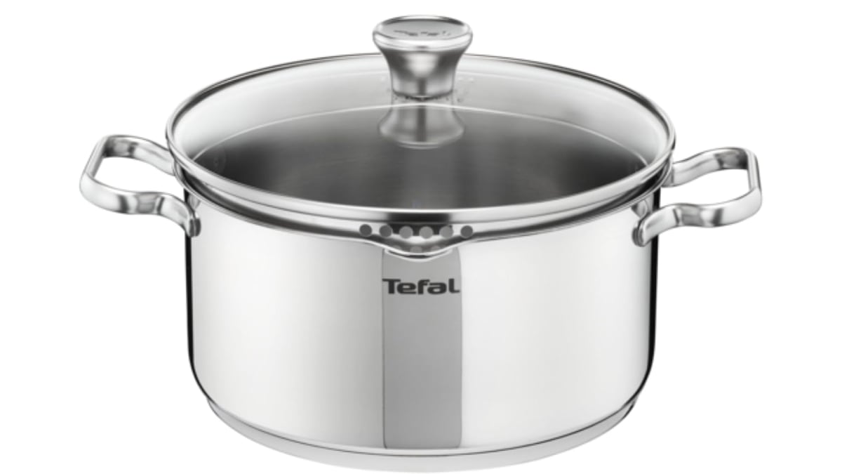 Cacerola de acero inoxidable con 20 cm de diámetro, de Tefal.