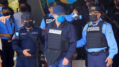 El expresidente de Honduras Juan Orlando Hernández, tras su detención este martes en Tegucigalpa.