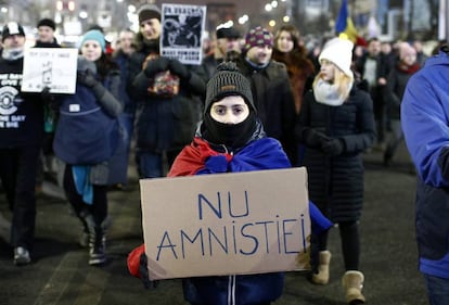 Manifestantes en Bucarest.