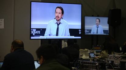 Pablo Iglesias durante un momento del debate del lunes.