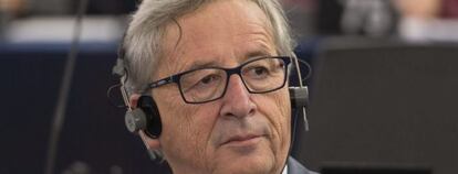  El presidente de la Comisi&oacute;n Europea, Jean-Claude Juncker, durante el pleno del Parlamento Europeo en Estrasburgo (Francia).