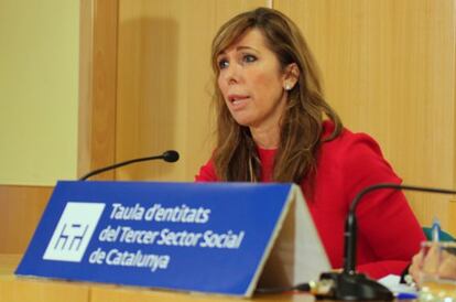 Alicia Sánchez-Camacho, este viernes, tras reunirse con la dirección de la Taula del Tercer Sector