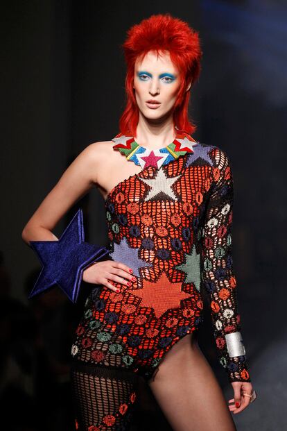 A model presents a creation by French designer Jean Paul Gaultier as part of his Spring/Summer 2013 women's ready-to-wear fashion show during Paris fashion week