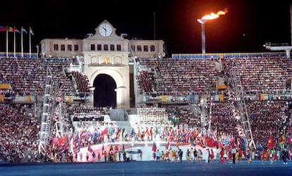 The closing ceremony at the Montjuic stadium.