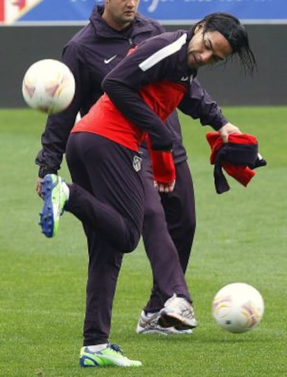 Falcao, durante el entrenamiento de hoy