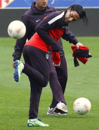 Falcao, durante el entrenamiento de hoy 