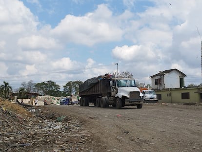 A garbage truck arrives at the Duquesa landfill to dump a load.