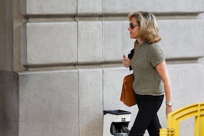 La fiscal general Consuelo Madrigal a su llegada a la reunión de la Junta de fiscales de Sala, este martes en Madrid.