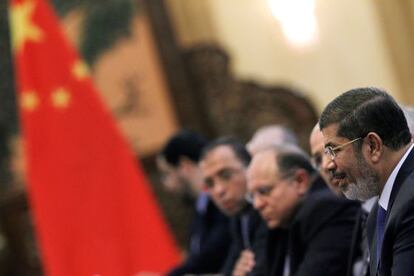 El presidente egipcio, Mohamed Morsi, en el palacio de la revolución de Pekín, hoy.