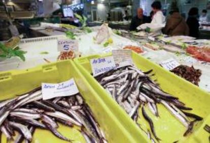 Vista de anchoas a la venta en la pescadera de un mercado. EFE/Archivo