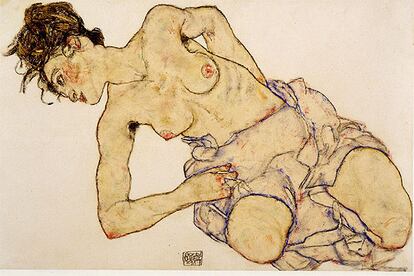 <i>Desnudo de mujer de rodillas</i>, del artista austriaco Egon Schiele, valorada entre 2,5 y 3,5 millones de euros.