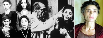 A la izquierda, un fotograma de <i>Demonios en el jardín</i><b>, de Gutiérrez Aragón; en el centro, Luis Buñuel dirigiendo a Ángela Molina en </b><i>Ese oscuro objeto del deseo</i><b>; a la derecha, la actriz caracterizada para la serie de de televisión </b><i>Imperium</i>.