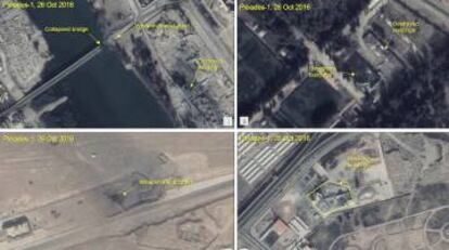 Imágenes satélites de infraestructuras críticas dañadas en Iraq en 2016.