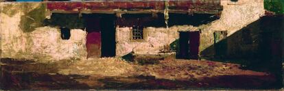 Óleo sobre lienzo de Mariano Fortuny: 'Corral de toros', 1866