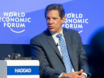 El Ministro de Finanzas de Brasil, Fernando Haddad, habla en la sesión 'Brasil: Una nueva hoja de ruta', en la reunión anual del Foro Económico Mundial, en Davos (Suiza).