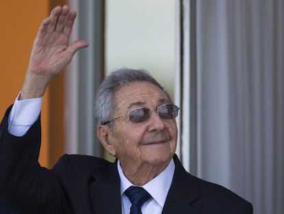 Cuban President Raul Castro waves goodbye towards the plane carrying Russian Orthodox Patriarch Kirril on Sunday.