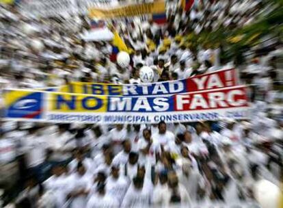 Imagen de la manifestación contra las FARC el lunes pasado en la ciudad colombiana de Cali.