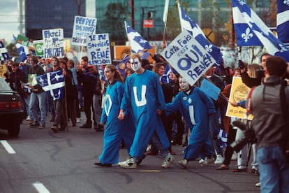 El último mitin de la campaña del 'Sí' a la independencia de Quebec antes del referéndum, en 1995.