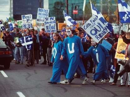 El último mitin de la campaña del 'Sí' a la independencia de Quebec antes del referéndum, en 1995.