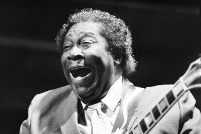 B. B. King, en un concierto de 1985 en el Festival de Jazz de de Niza (Francia).