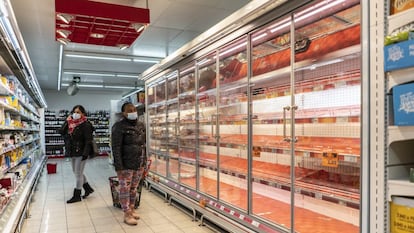 Empty shelves in a Madrid supermarket.