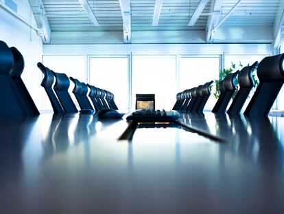 Conference room with large table and many chairs