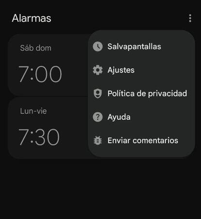 Ajustes de la aplicación Reloj de Google