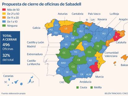 Dónde están las oficinas que Banco Sabadell cerrará en su reorganización