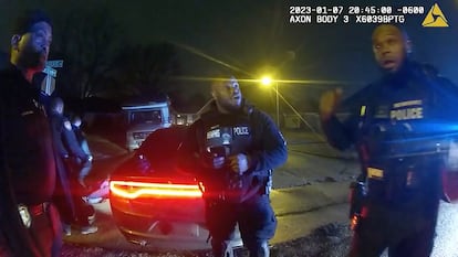 A clip from the footage that shows some of the officers who were involved in the brutal assault on Tyre Nichols, in Memphis, Tennessee, on January 7, 2023.