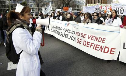 Protesta de trabajadores de la sanidad p&uacute;blica madrile&ntilde;a.