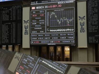 Vista del principal indicador de la Bolsa española, el IBEX 35.