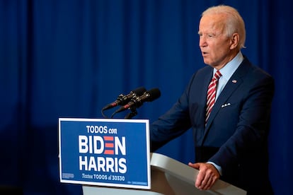 Then-Democratic presidential candidate Joe Biden speaks at a Hispanic Heritage Month event, on Sept. 15, 2020, at Osceola Heritage Park in Kissimmee, Florida.