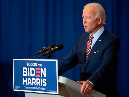 Joe Biden durante o seu discurso em Kissimmee, na Flórida.