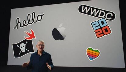 Tim Cook en la WWDC 2020 online del año pasado.