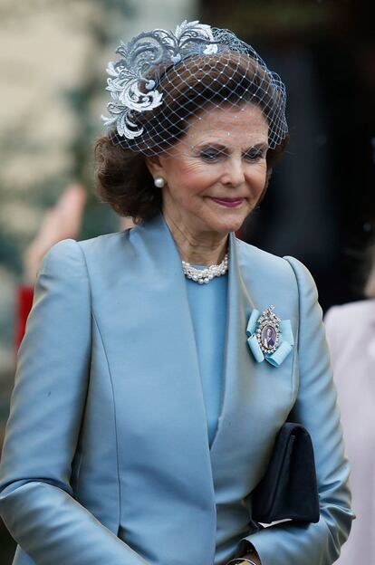 La reina Silvia de Suecia a su llegada al bautiza del menor de sus seis nietos.