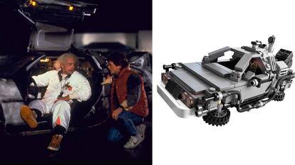 A la derecha, el Lego Ideas del DeLorean, el "coche" con el que Marty McFly y el Dr. Emmett L. Brown viajan a otras épocas en la salga de 'Regreso al futuro'.