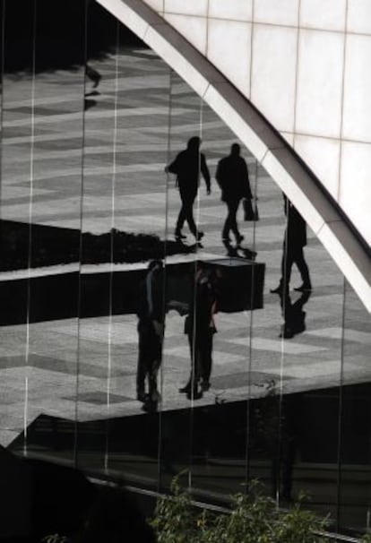 Workers in Madrid’s business district.