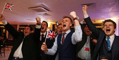 Brexit supporters celebrate Thursday's result.