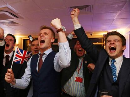 Brexit supporters celebrate Thursday's result.